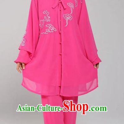 Professional Chinese Martial Arts Rosy Silk Cloak Costume Traditional Kung Fu Competition Tai Chi Clothing for Women