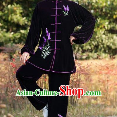 Professional Martial Arts Competition Embroidered Lavender Purple Costume Chinese Traditional Kung Fu Tai Chi Clothing for Women