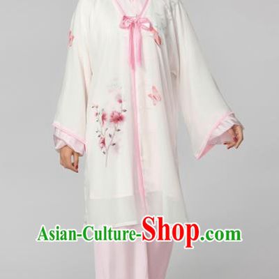 Professional Martial Arts Competition Printing Magnolia Pink Costume Chinese Traditional Kung Fu Tai Chi Clothing for Women