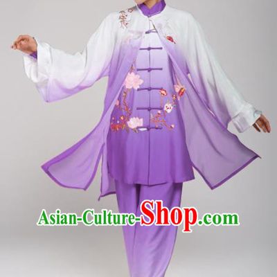 Professional Martial Arts Embroidered Magnolia Purple Costume Chinese Traditional Kung Fu Competition Tai Chi Clothing for Women