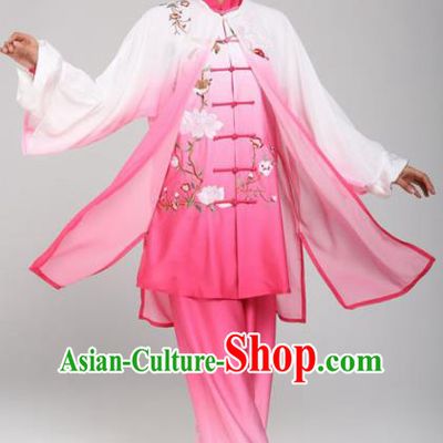 Professional Martial Arts Embroidered Magnolia Pink Costume Chinese Traditional Kung Fu Competition Tai Chi Clothing for Women