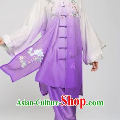 Professional Martial Arts Embroidered Magnolia Purple Costume Chinese Traditional Kung Fu Competition Tai Chi Clothing for Women