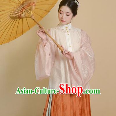 Traditional Chinese Ming Dynasty Princess Beige Vest Ancient Drama Court Lady Replica Costumes for Women