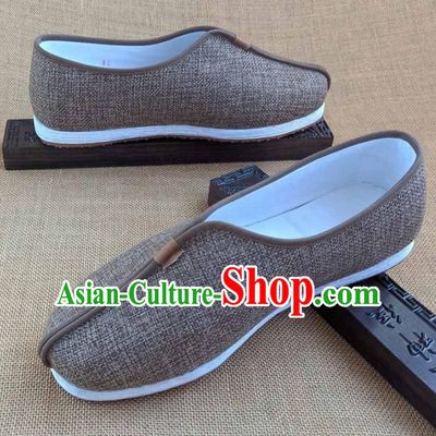 Traditional Chinese Cloth Shoes Handmade Multi Layered Shoes Martial Arts Brown Linen Shoes for Men