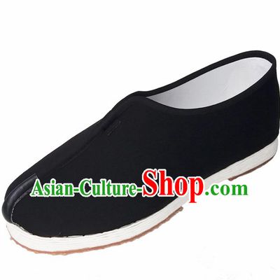 Traditional Chinese Monk Shoes Handmade Multi Layered Cloth Shoes Martial Arts Black Linen Shoes for Men