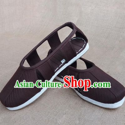 Traditional Chinese Buddhist Monk Shoes Handmade Brown Multi Layered Cloth Sandal Martial Arts Shoes for Men