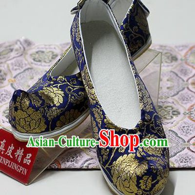 Traditional Chinese Royalblue Blood Stained Shoes Handmade Hanfu Shoes Ancient Princess Shoes for Women
