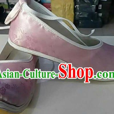 Traditional Chinese Wedding Light Pink Satin Shoes Handmade Hanfu Shoes Ancient Princess Shoes for Women