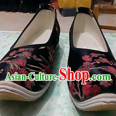 Traditional Chinese Wedding Black Satin Shoes Handmade Hanfu Shoes Ancient Princess Shoes for Women
