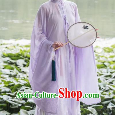 Traditional Chinese Ming Dynasty Palace Lilac Long Gown Ancient Drama Princess Replica Costumes for Women
