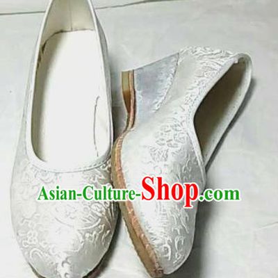 Traditional Chinese White Satin High Heel Shoes Handmade Hanfu Shoes Ancient Princess Shoes for Women