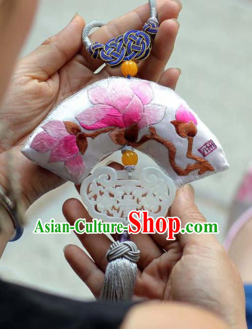 Chinese Traditional Embroidered Magnolia Jade Pendant Handmade Hanfu Waist Accessories for Women Chinese Traditional Embroidered Magnolia Jade Pendant Handmade Hanfu Waist Accessories for Women