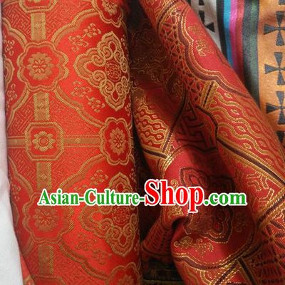 Asian Chinese Traditional Buddhism Pattern Design Red Brocade Fabric Tibetan Robe Silk Material