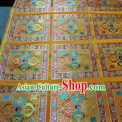 Asian Chinese Traditional Buddhism Vajra Pattern Design Yellow Brocade Fabric Tibetan Robe Silk Material