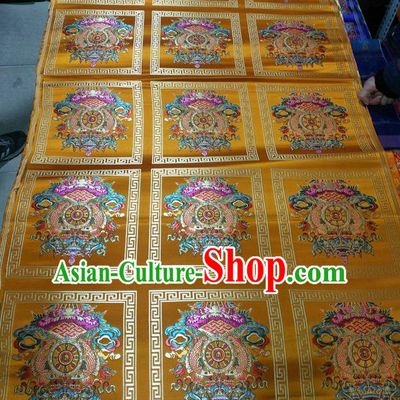 Asian Chinese Traditional Buddhism Implement Pattern Design Yellow Brocade Fabric Tibetan Robe Silk Material
