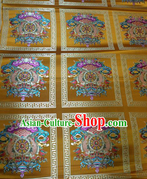 Asian Chinese Traditional Buddhism Implement Pattern Design Yellow Brocade Fabric Tibetan Robe Silk Material Asian Chinese Traditional Buddhism Implement Pattern Design Yellow Brocade Fabric Tibetan Robe Silk Material