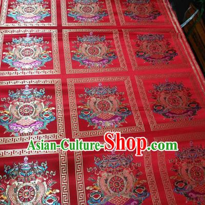 Asian Chinese Traditional Buddhism Implement Pattern Design Red Brocade Fabric Tibetan Robe Silk Material