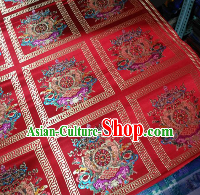 Asian Chinese Traditional Buddhism Implement Pattern Design Red Brocade Fabric Tibetan Robe Silk Material Asian Chinese Traditional Buddhism Implement Pattern Design Red Brocade Fabric Tibetan Robe Silk Material