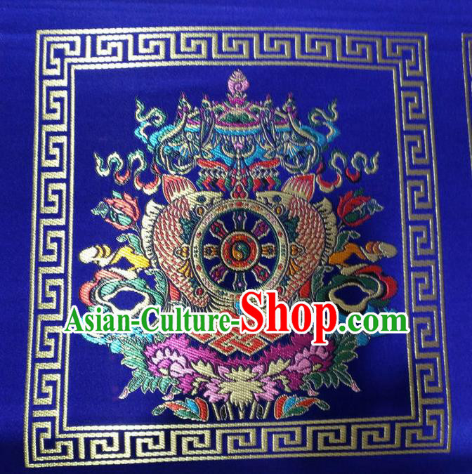 Asian Chinese Traditional Buddhism Implement Pattern Design Royalblue Brocade Fabric Tibetan Robe Silk Material Asian Chinese Traditional Buddhism Implement Pattern Design Royalblue Brocade Fabric Tibetan Robe Silk Material