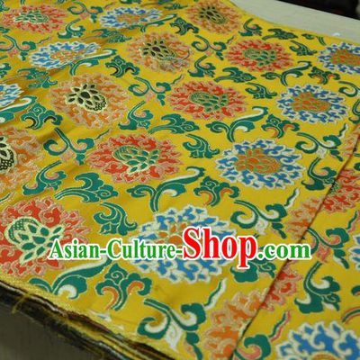 Asian Chinese Traditional Buddhism Lotus Pattern Design Yellow Brocade Fabric Tibetan Robe Silk Material