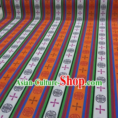 Asian Chinese Traditional Buddhism Pattern Design Orange Brocade Fabric Tibetan Robe Silk Material