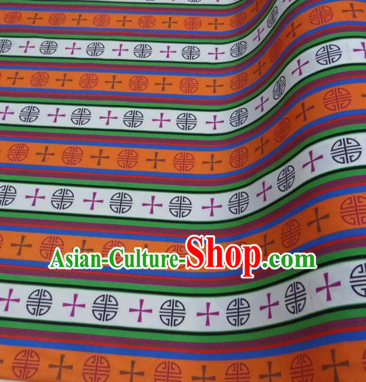 Asian Chinese Traditional Buddhism Pattern Design Orange Brocade Fabric Tibetan Robe Silk Material Asian Chinese Traditional Buddhism Pattern Design Orange Brocade Fabric Tibetan Robe Silk Material