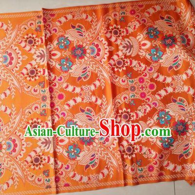 Asian Chinese Buddhism Traditional Lotus Pattern Design Orange Brocade Fabric Tibetan Robe Silk Material