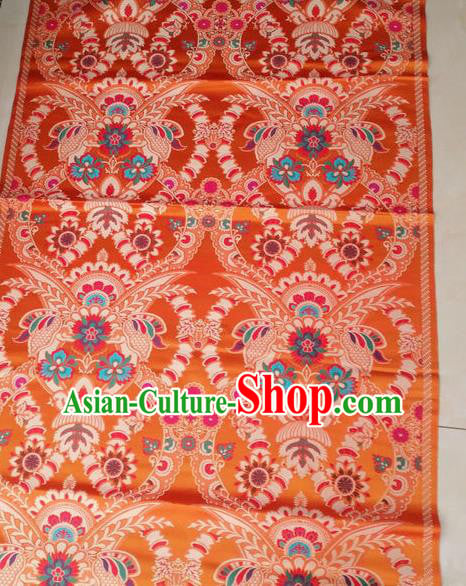 Asian Chinese Buddhism Traditional Lotus Pattern Design Orange Brocade Fabric Tibetan Robe Silk Material Asian Chinese Buddhism Traditional Lotus Pattern Design Orange Brocade Fabric Tibetan Robe Silk Material