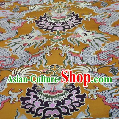 Asian Chinese Buddhism Traditional Dragons Pattern Design Yellow Brocade Fabric Tibetan Robe Silk Material