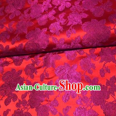 Asian Chinese Traditional Peony Pattern Design Rosy Brocade Fabric Cheongsam Silk Material