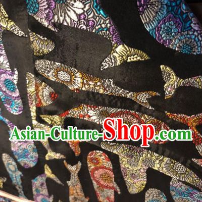 Asian Chinese Traditional Whale Pattern Design Black Brocade Fabric Cheongsam Silk Material
