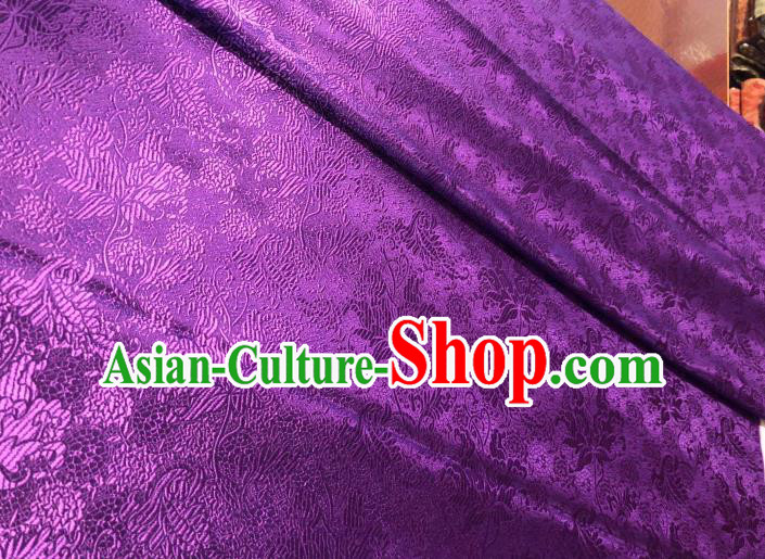Asian Chinese Traditional Leaf Pattern Design Purple Brocade Fabric Cheongsam Silk Material Asian Chinese Traditional Leaf Pattern Design Purple Brocade Fabric Cheongsam Silk Material