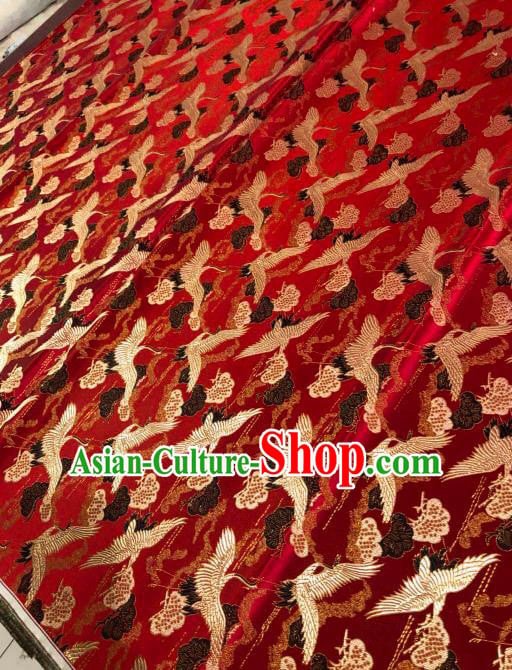 Asian Chinese Traditional Cranes Pattern Design Red Brocade Fabric Cheongsam Silk Material Asian Chinese Traditional Cranes Pattern Design Red Brocade Fabric Cheongsam Silk Material