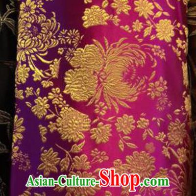 Asian Chinese Traditional Chrysanthemum Pattern Design Rosy Brocade Fabric Cheongsam Silk Material