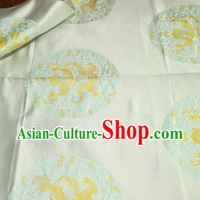 Asian Chinese Traditional Round Dragon Pattern Design Beige Brocade Fabric Cheongsam Silk Material