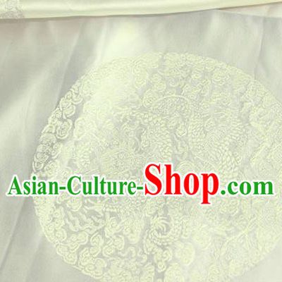 Asian Chinese Traditional Round Dragon Pattern Design White Brocade Fabric Cheongsam Silk Material