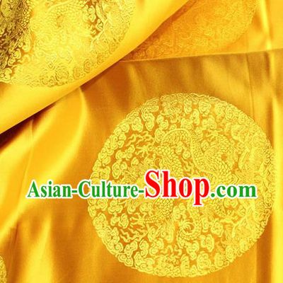Asian Chinese Traditional Round Dragon Pattern Design Yellow Brocade Fabric Cheongsam Silk Material