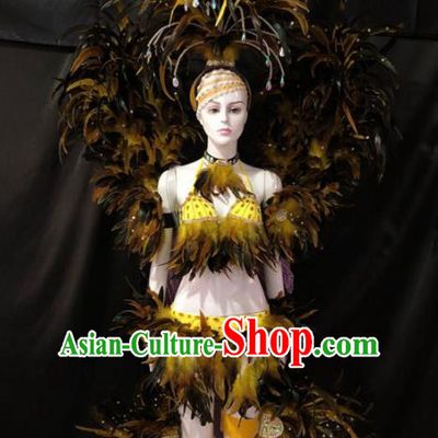 Customized Halloween Samba Dance Feather Costume Brazil Parade Wings Backboard and Headpiece for Women