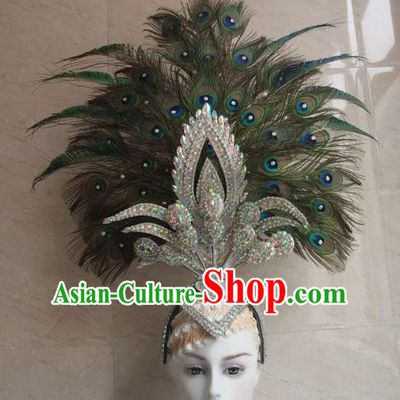 Customized Halloween Carnival Peacock Feather Giant Hair Accessories Brazil Parade Samba Dance Headpiece for Women