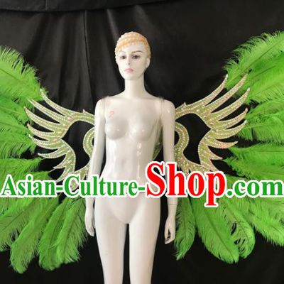 Customized Halloween Samba Dance Green Feather Props Brazil Parade Wings Backboard for Women