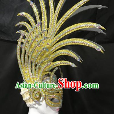 Customized Halloween Carnival Golden Hair Accessories Brazil Parade Samba Dance Headpiece for Women