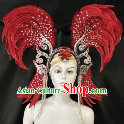 Customized Halloween Carnival Red Feather Tassel Hair Accessories Brazil Parade Samba Dance Headpiece for Women