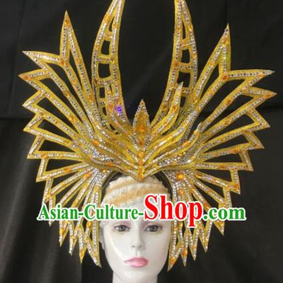 Customized Halloween Carnival Stage Show Golden Hair Accessories Brazil Parade Samba Dance Headpiece for Women