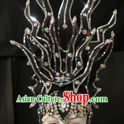 Customized Halloween Carnival Stage Show Giant Black Hair Accessories Brazil Parade Samba Dance Headpiece for Women