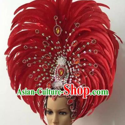Customized Halloween Cosplay Watermelon Red Feather Hair Accessories Brazil Parade Samba Dance Giant Headpiece for Women