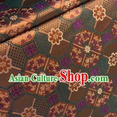 Asian Chinese Traditional Galsang Flower Pattern Design Brown Brocade Fabric Cheongsam Silk Material