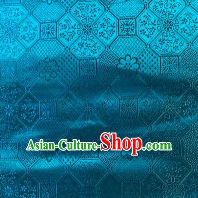 Asian Chinese Traditional Galsang Flower Pattern Design Blue Brocade Fabric Cheongsam Silk Material