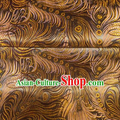 Asian Chinese Traditional Feather Pattern Design Brown Brocade Fabric Cheongsam Silk Material