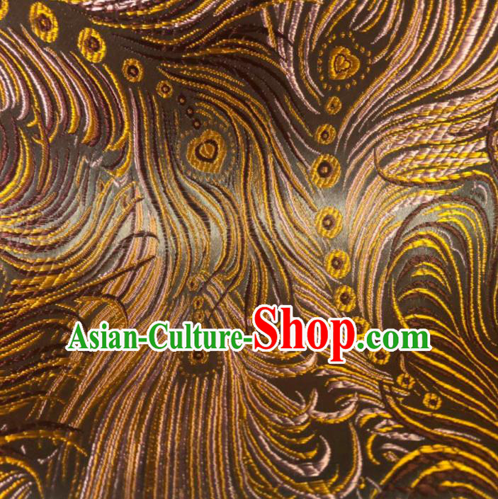 Asian Chinese Traditional Feather Pattern Design Brown Brocade Fabric Cheongsam Silk Material Asian Chinese Traditional Feather Pattern Design Brown Brocade Fabric Cheongsam Silk Material