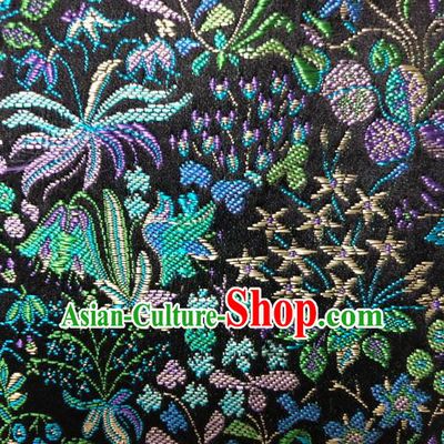 Asian Chinese Traditional Flowers Pattern Design Black Brocade Fabric Cheongsam Silk Material